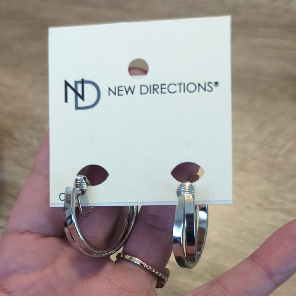 New Directions Shiny Silver Hoops